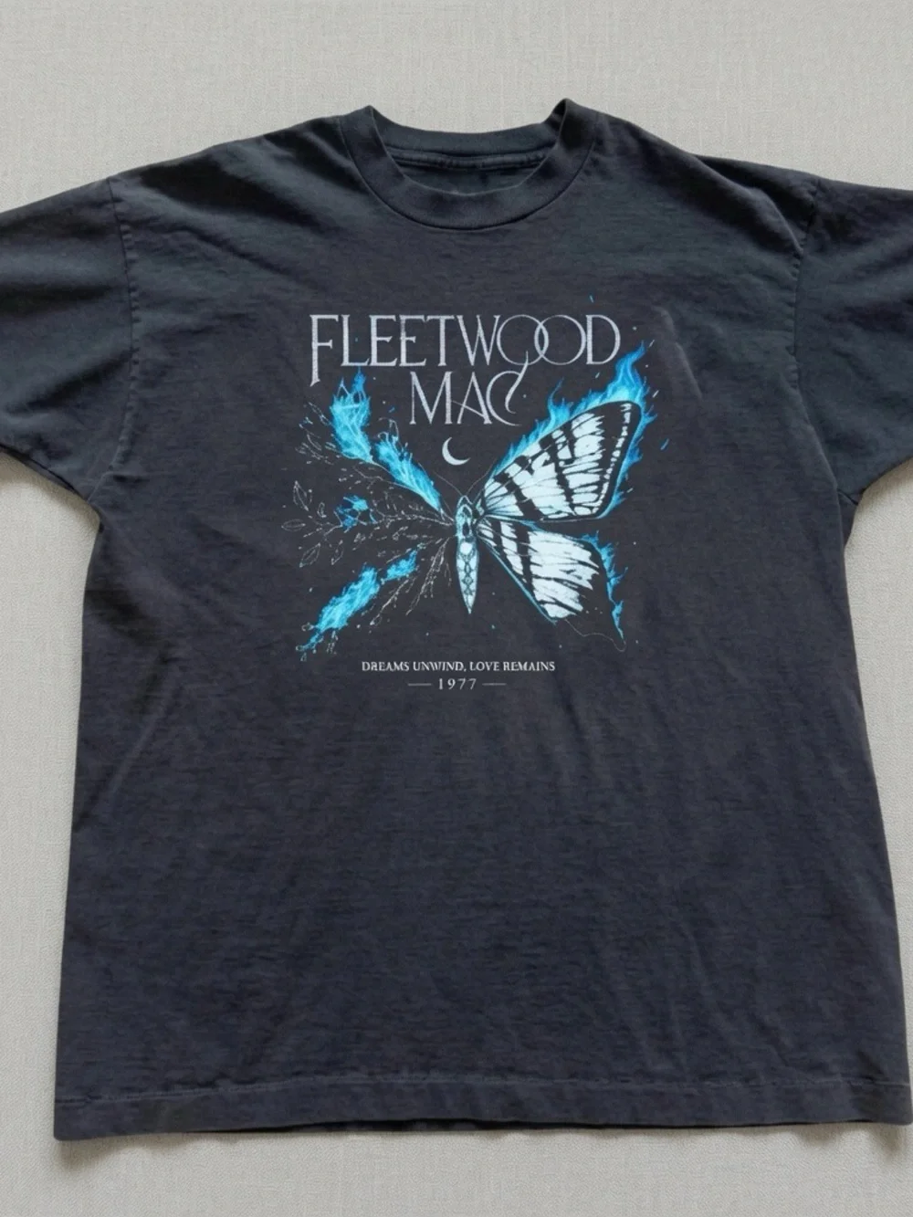Black Graphic Tee with Blue Butterfly
